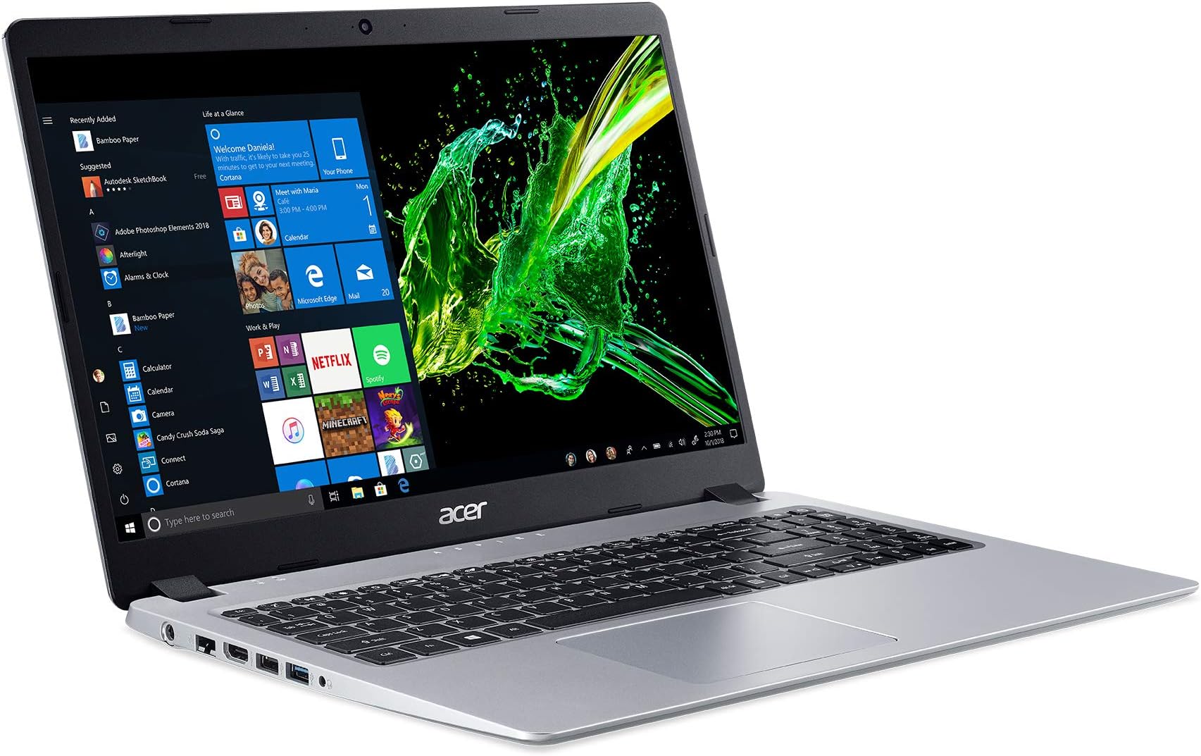 Acer Aspire 5 Slim Laptop, 15.6" Full HD IPS Display, AMD Ryzen 5 3500U, Vega 8 Graphics, 8GB DDR4, 256GB SSD, Backlit Keyboard, Windows 10 Home, A515-43-R5RE, Silver