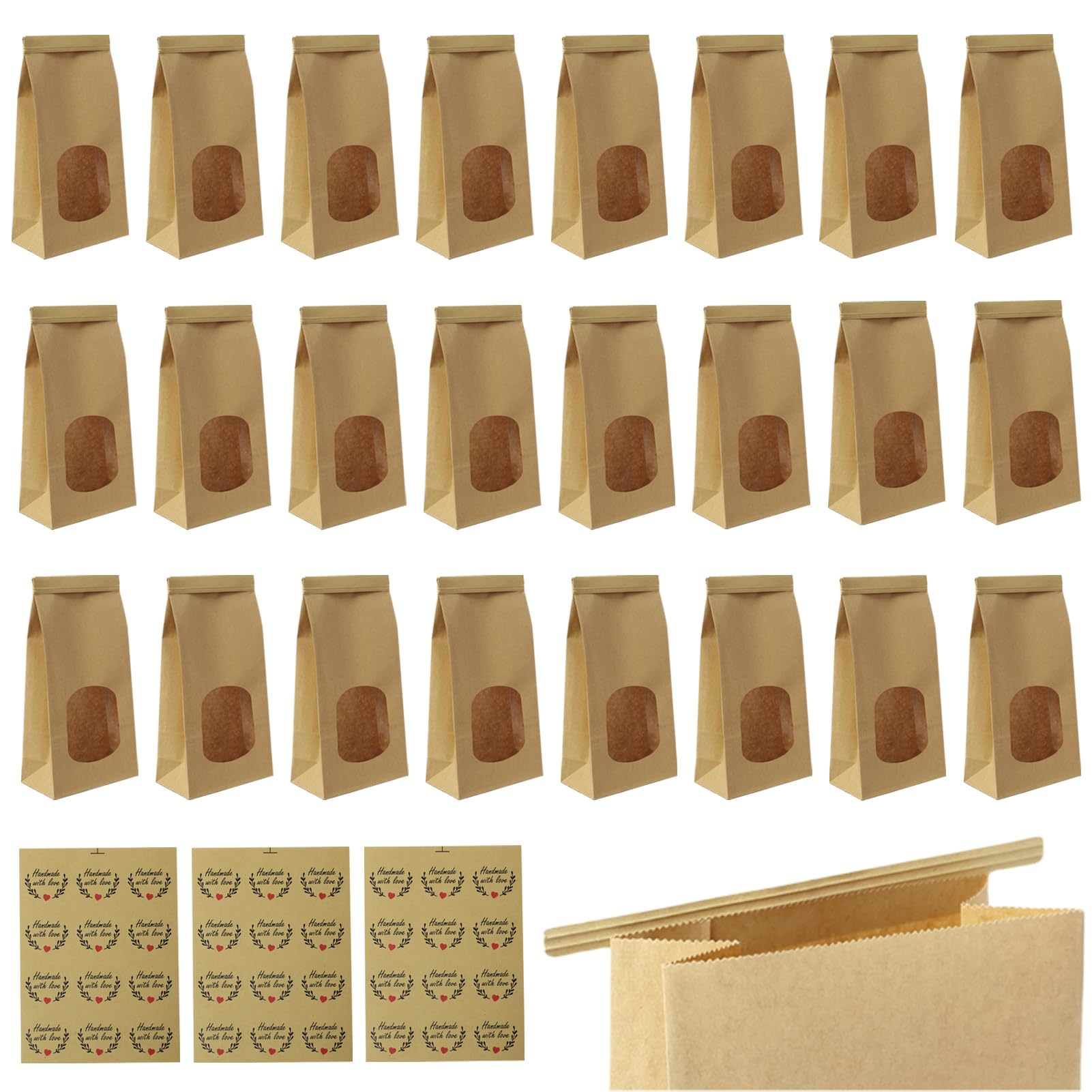 200 stuks papieren zakjes, klein, 18 x 9 x 5,5 cm, cadeauzakjes, klein, bruin, kraftpapier, zakjes, boterbroodzakjes, cadeauzakjes met stickers voor verjaardag, communie, vormsel, jeugdwijding