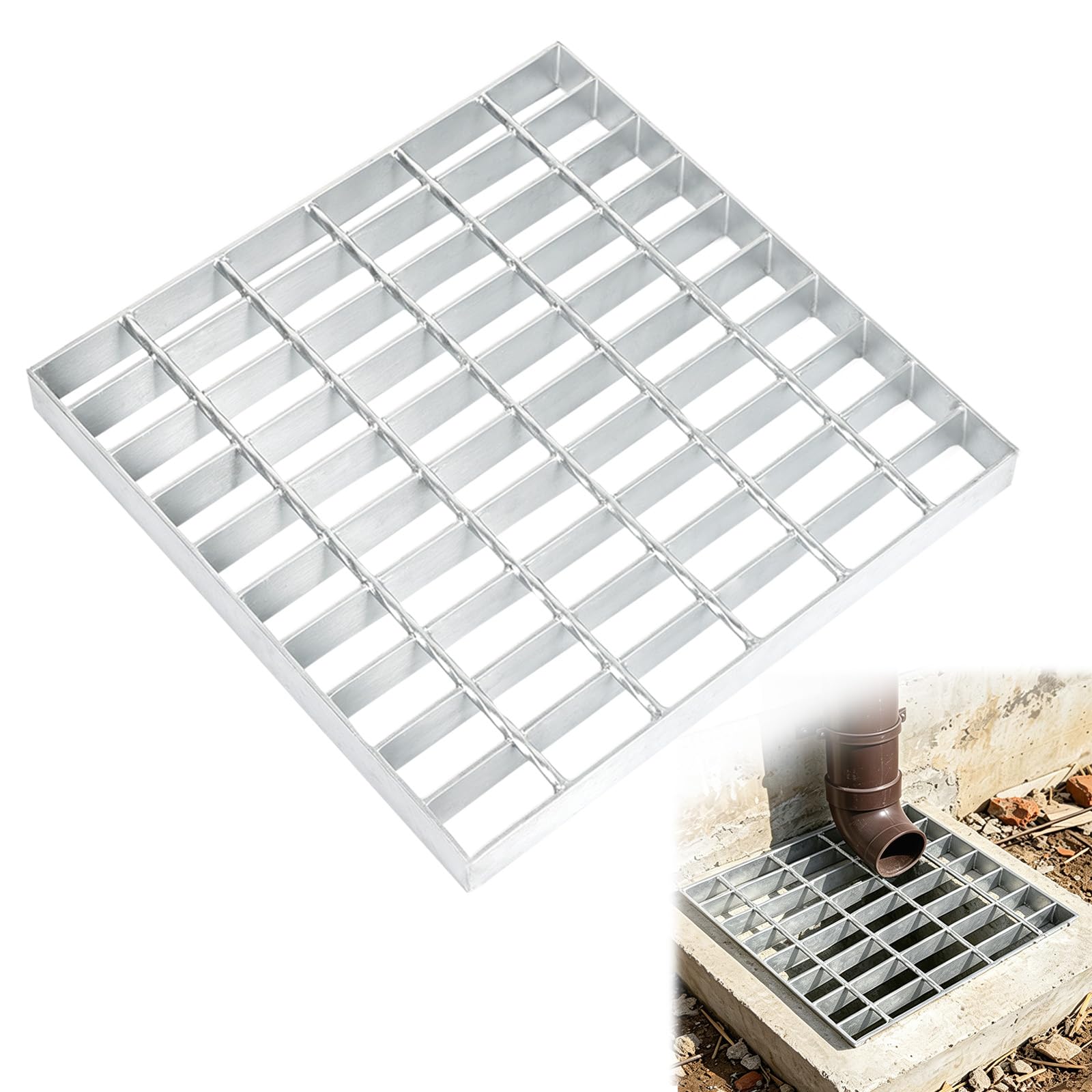 efuturetime Grille Caillebotis Carré Galvanisée 300x300x30mm | Maillage: 25/45mm | Capacité 900kg | sans Cadre | Caillebotis Exterieur pour Drainage, Regard Lumière, Porte de Garage, Jardin, Terrasse