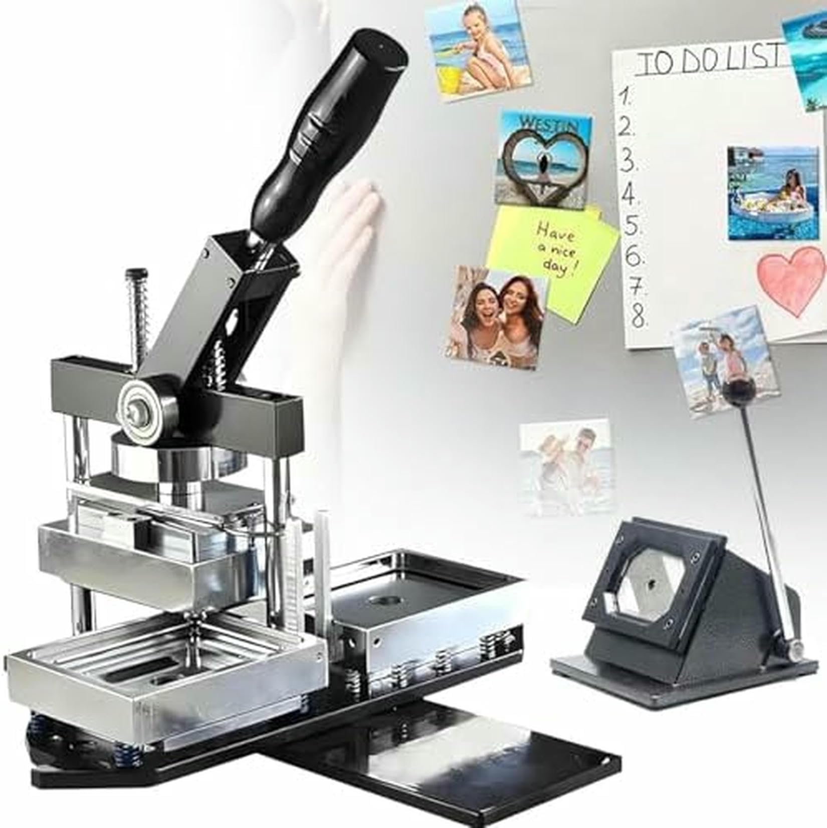 JYBNBBE Machine To Make Fridge Magnets With Paper Cutter, Includes 100 Consumable Games To Create Personalized Rectangular Badges