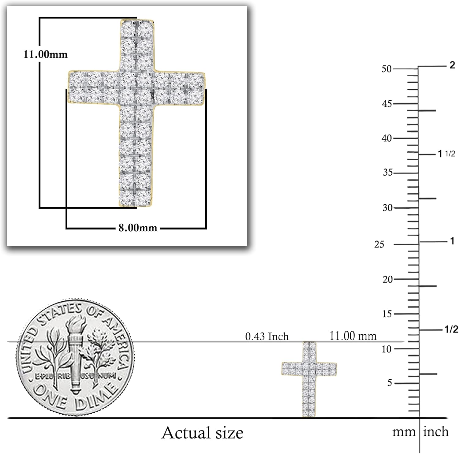 Dazzlingrock Collection Round White Natural Diamond Double Row Religious Cross Unisex Stud Earrings (0.19 Ctw) in Real Solid Gold