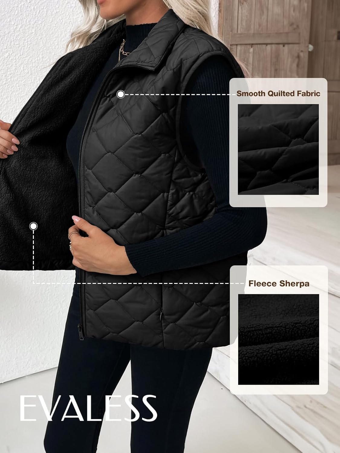 EVALESS Puffer Vest Women Fall Winter Coats 2025 Lightweight Stand Collar Vest Trendy Sleeveless Zip Up Quilted Jackets - Image 6