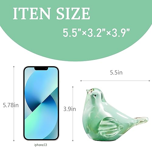 Miniatura 2 de Figura de pájaro de cristal hecha a mano, escultura de animales, decoración del hogar, centro de mesa, regalos para los amantes de las aves (verde