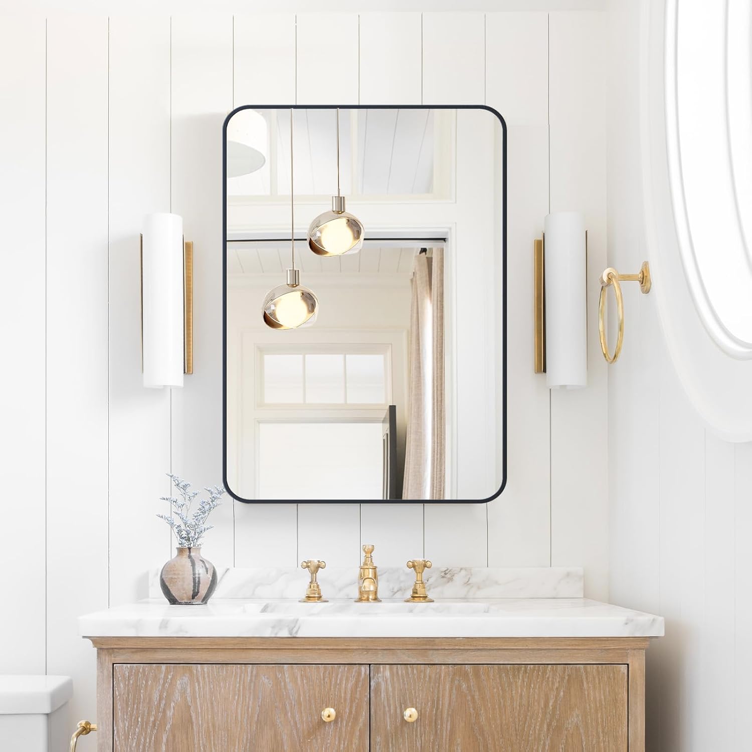 Hompruti Black Bathroom Mirror for Wall, 16x20 Inch Metal