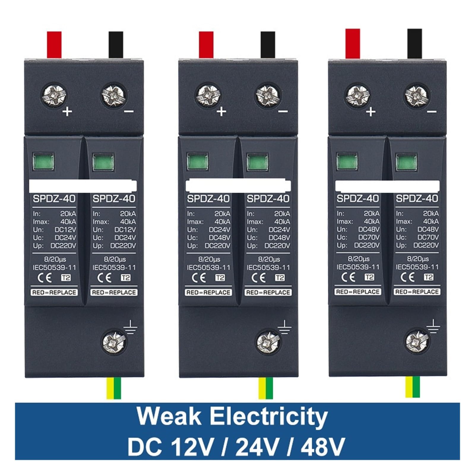 Ochronne urządzenie fotowoltaiczne DC 2P/3P DC12V 24V 48V 500V | Ochrona przeciwprzepięciowa (DC48V)