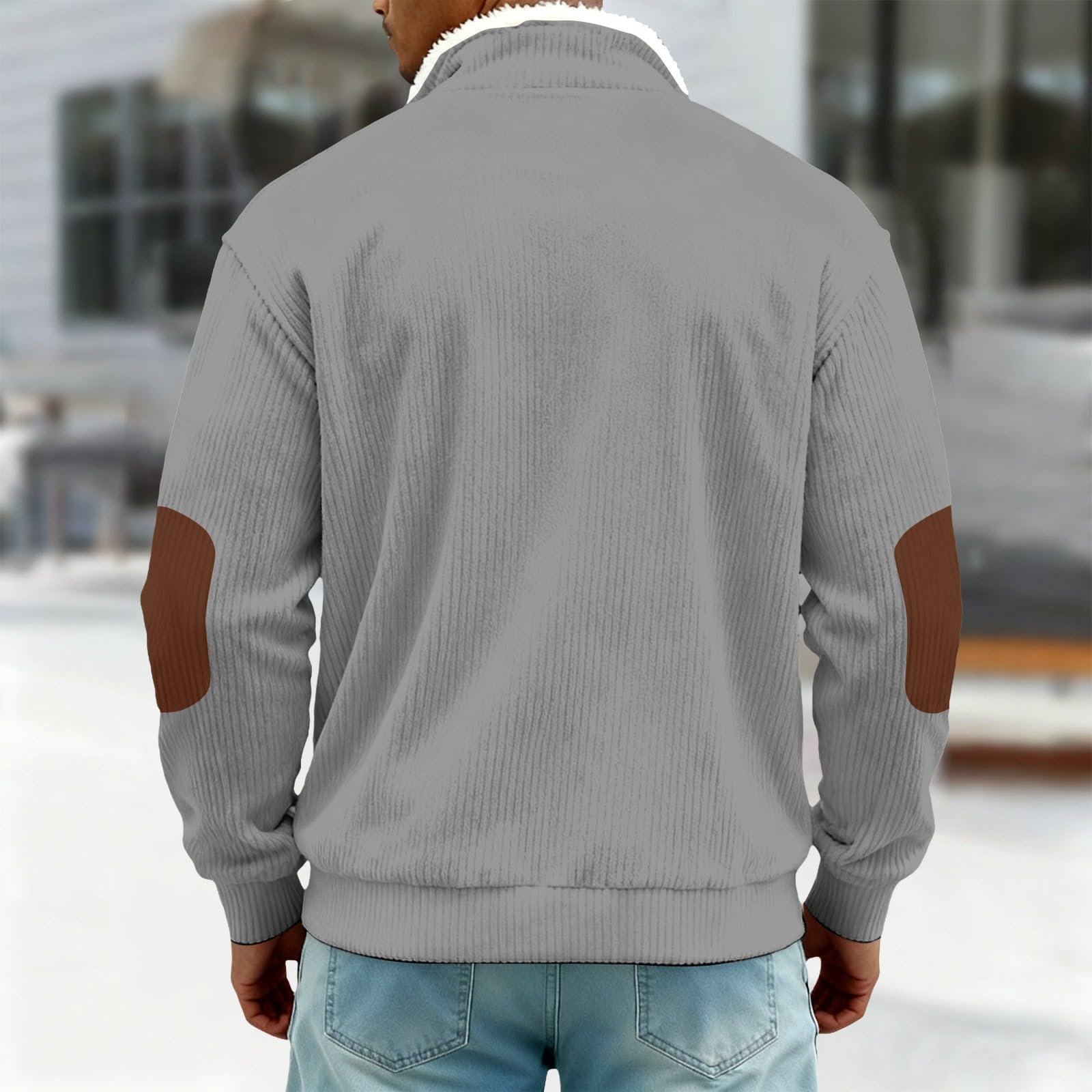 Generico Maglia Sportiva Uomo Maniche Lunghe Mezza Zip Collo in Pelo Tessuto A Righe Spesse per Uscite all’Aperto Invernali