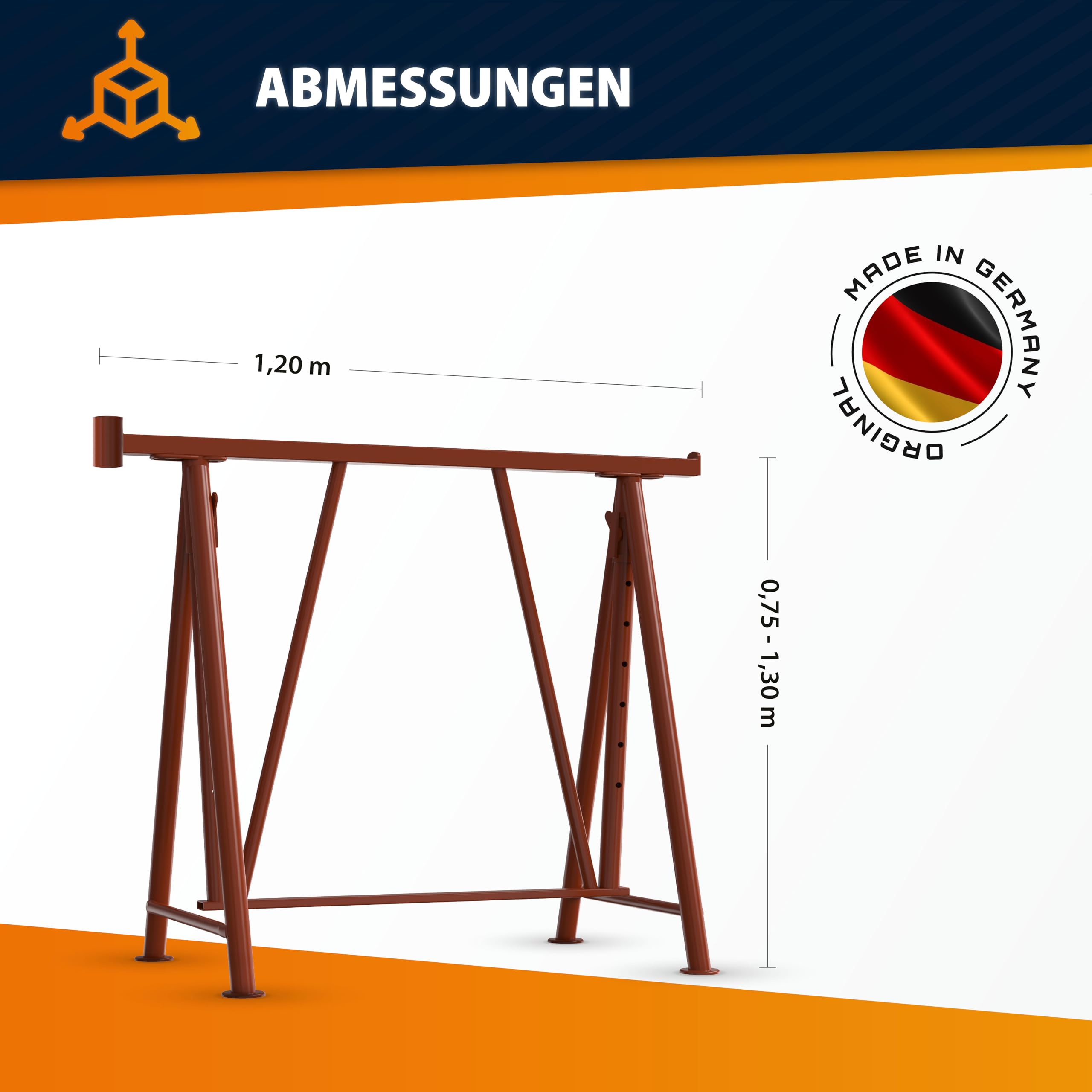 SCHAKE Arbeitsbock [1,5t Tragkraft] Arbeitsböcke klappbar - Faltgerüstbock Compakt S Gr.1 (10121S) - Böcke höhenverstellbar - Klappbock & Montagebock - Unterstellbock höhenverstellbar