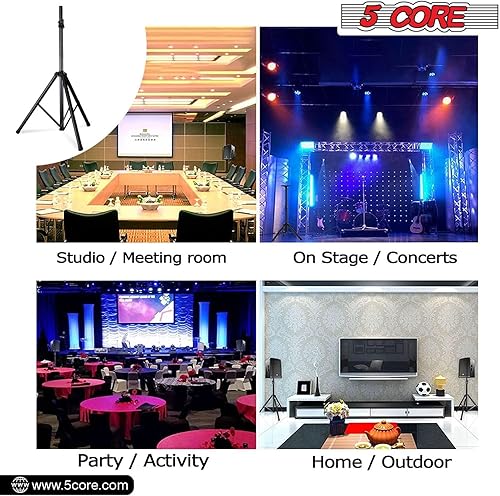 Miniatura 9 de 5 Core Trípode ajustable para altavoz, altura de 40 a 72 pulgadas, carga máxima de 100 libras, soporte de monitor de estudio PA DJ portátil de alta