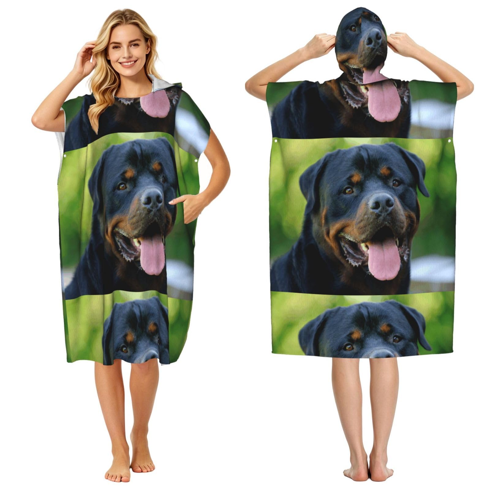 Poadnly Rottweiler, Adult Hooded Beach Towel 90 x 110 cm,Changing Bath Robe, Surf Poncho Towel For Women Men