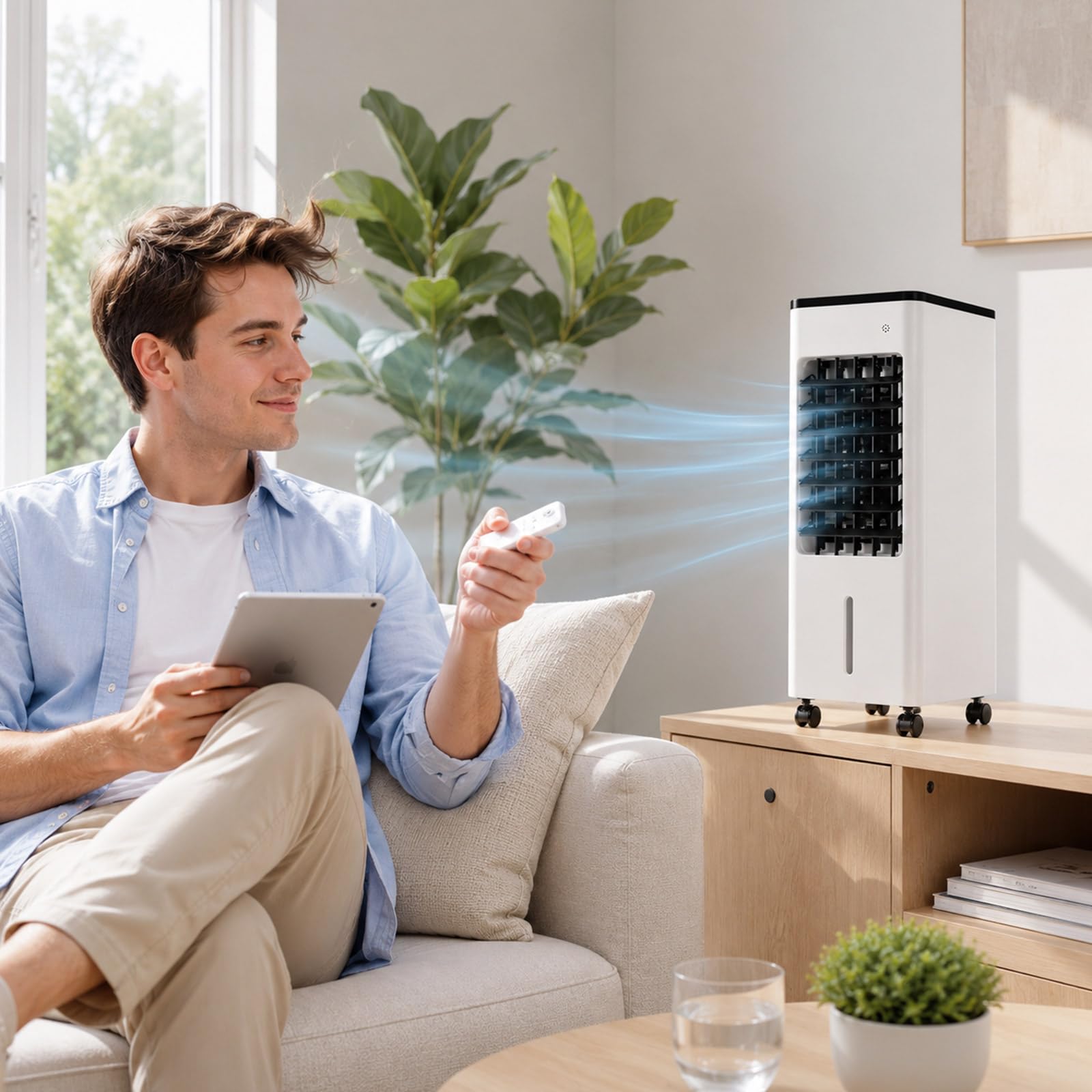 Mobile Klimaanlage ohne Abluftschlauch, Ventilator mit Wasserkühlung, Tragbare Klimagerät leise, Luftkühler mit Wasser, Portable Air Conditioner, Verdunstungskühler, Evaporative Air Cooler, Weiß