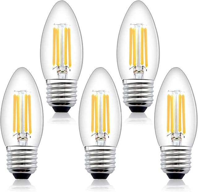Bonlux E27 LED Bulb C35 Filament Candle LED 4W Dimmable Warm White 2700K Edison Screw ES Vintage LED Candle Light Bulbs 35W 40W Halogen Replacement Decorative Chandelier Bulbs(5-Pack)