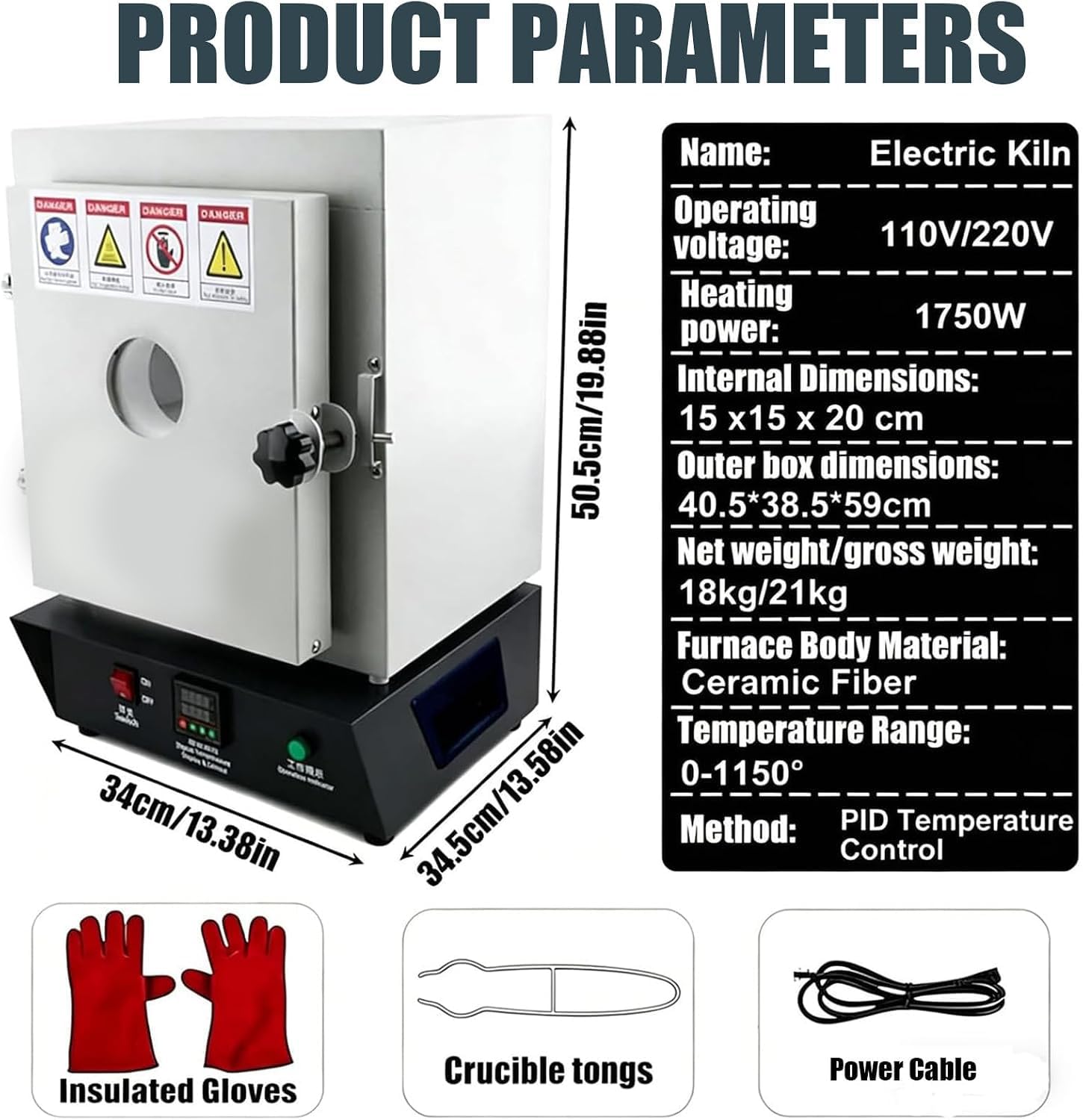 Horno eléctrico de 1500 W para fundición de Metales, Horno Digital de cerámica de 1150 ℃, para Aplicaciones en cerámica, joyería y odontología.