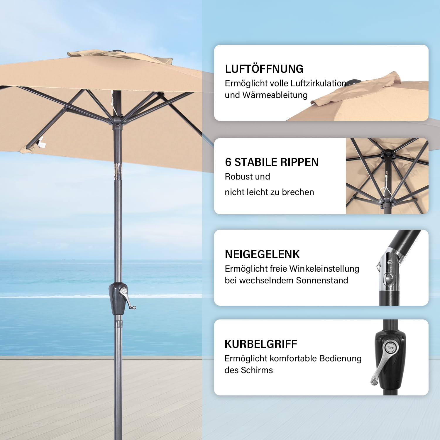 Angel Living 2 × 3 m Sonnenschirm für den Garten, rechteckiger, verstellbarer Schirm mit Kurbel, Schirmdach aus Polyester, UV-Schutz, geeignet für Balkon, Terrasse und den Außenbereich