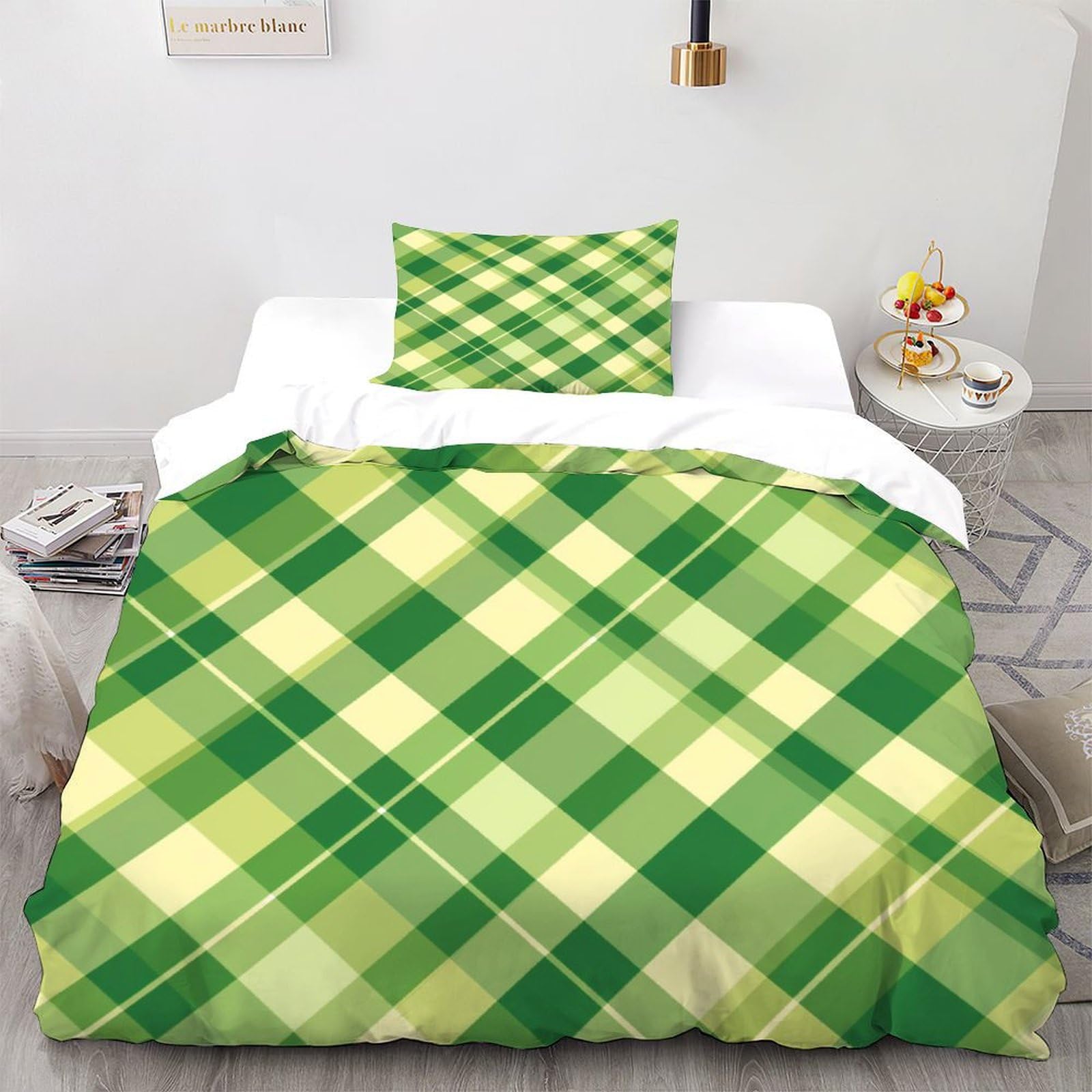 Housse de couette checkerboard verte avec fermeture éclair pratique