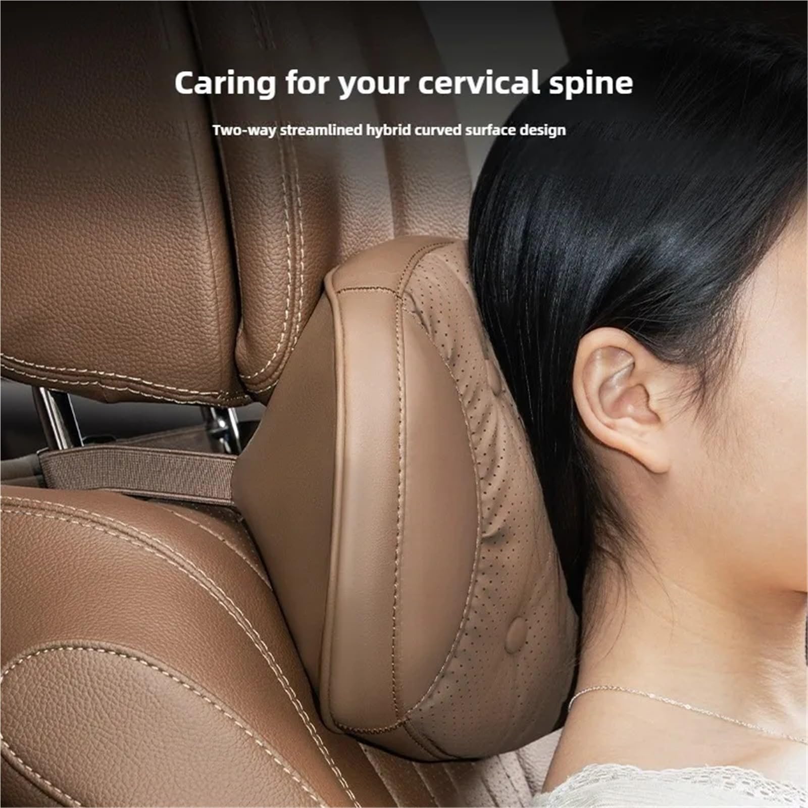 Reposacabezas Coche Reposacabezas universal de cuero Nappa para coche y cojín de soporte lumbar, accesorios para coche cómodos(Brown - Lumbar)