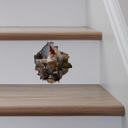 Miniatura 5 de Calcomanía de gnomo en el inodoro en el agujero de la pared - Pegatina de pared 3D con agujero de ratón