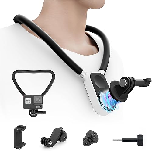 Miniatura 1 de Kalofaye Soporte magnético de silicona para colgar en el cuello, POV, selfie, con clip para teléfono, kit de montaje vertical, manos libres, video,