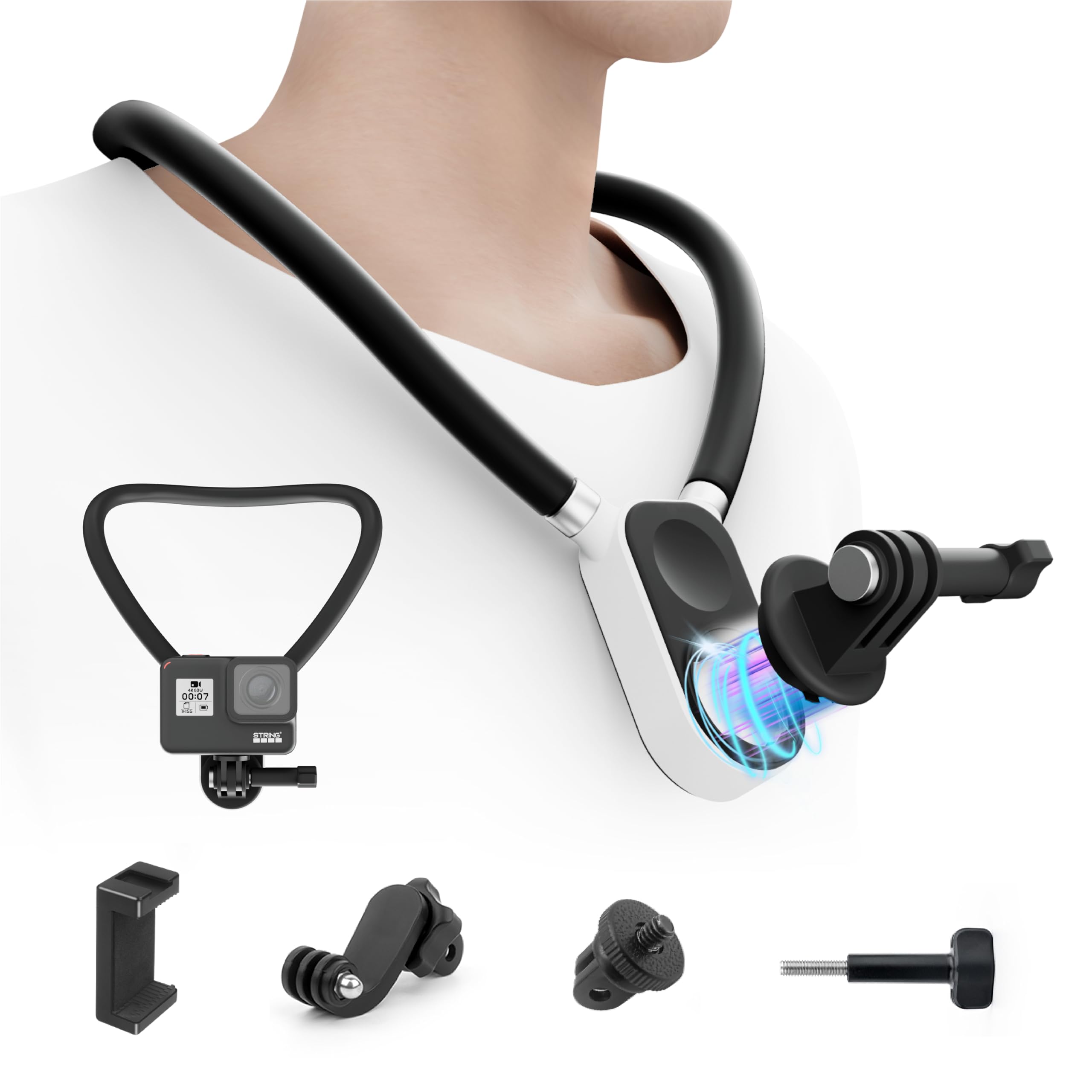 Kalofaye Magnetic Silicone Neck Hanging POV Selfie Mount with Phone Clip Vertical Mount Kit Hands Free Video Vlog Necklace for GoPro Insta360 DJI