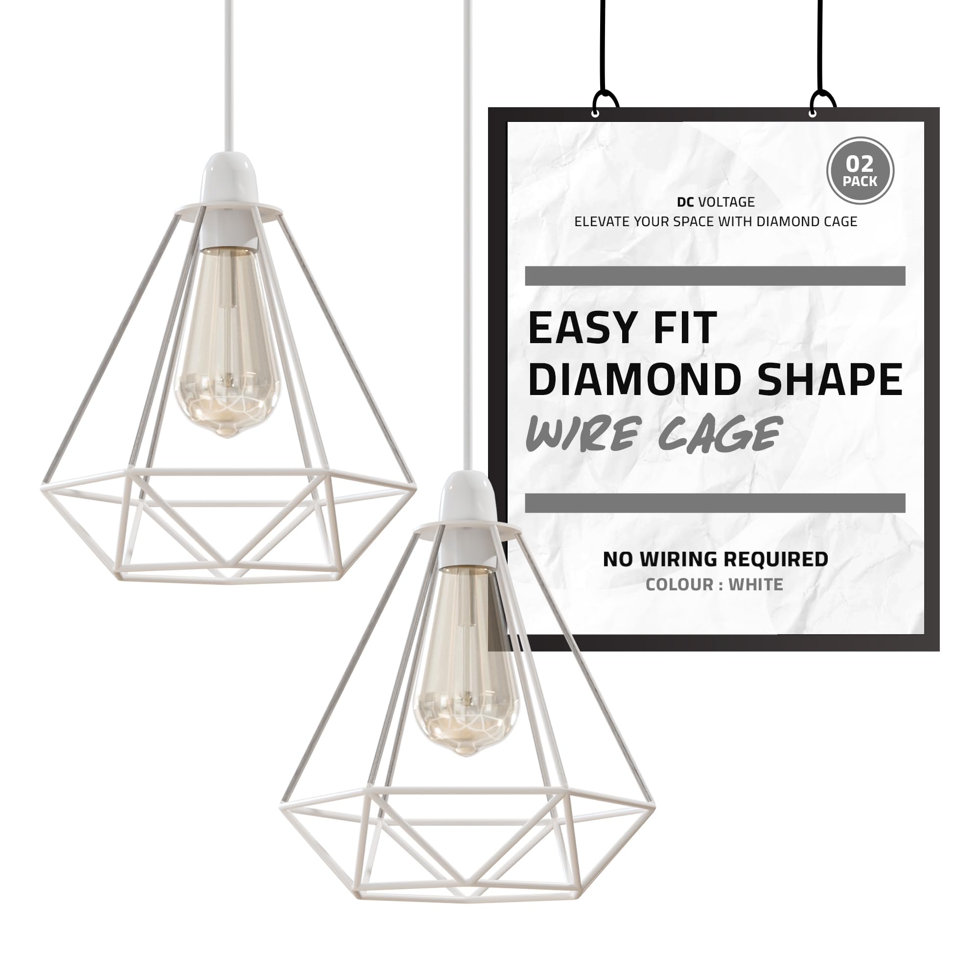 DC VOLTAGE 2 Pack of Retro Style White Metal Basket Ceiling Light Shade | Pendant Lights, Home Décor & Improvement Essential | 20cm Shade Width