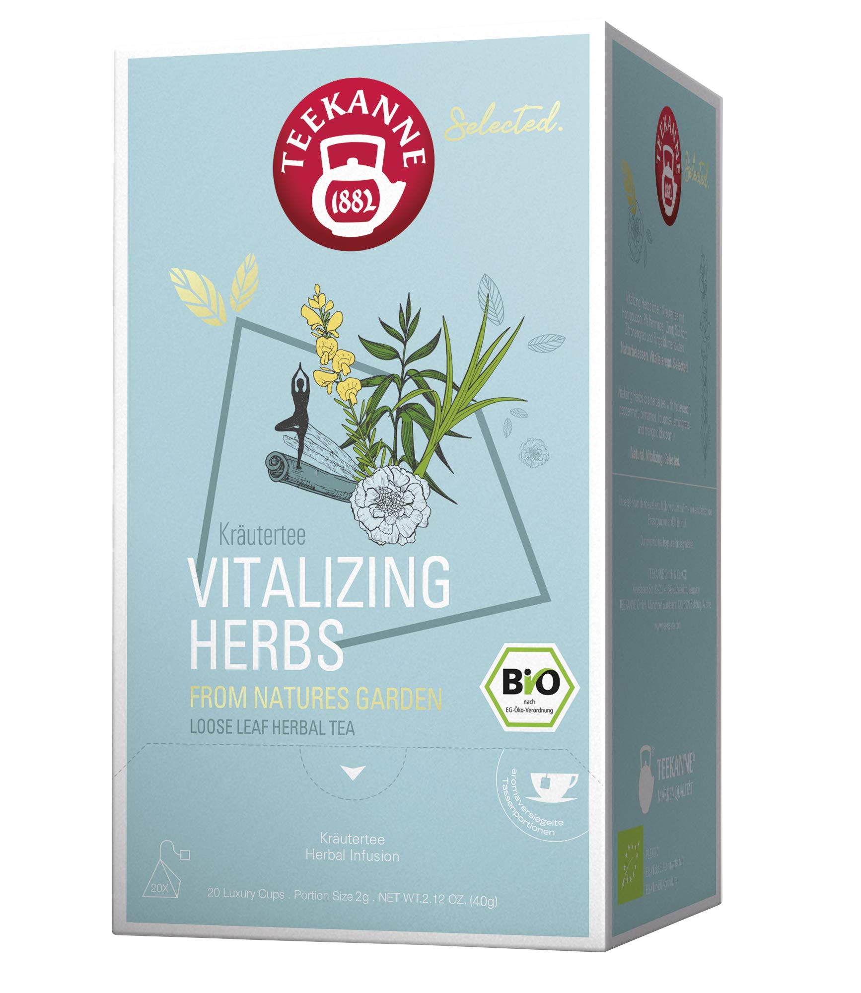 Teekanne Selected Vitalizing Bio Herbs Luxury Cup Pyramidenbeutel 40g / 4er Pack