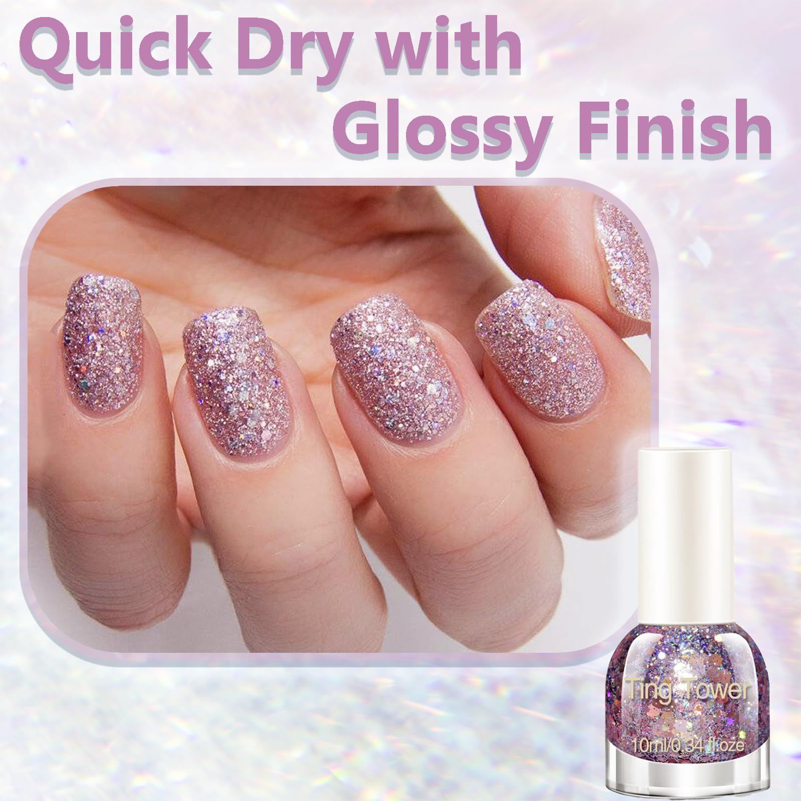 Light Pink Glitter Nail Polish 10ml Quick Dry Sparkly — free download