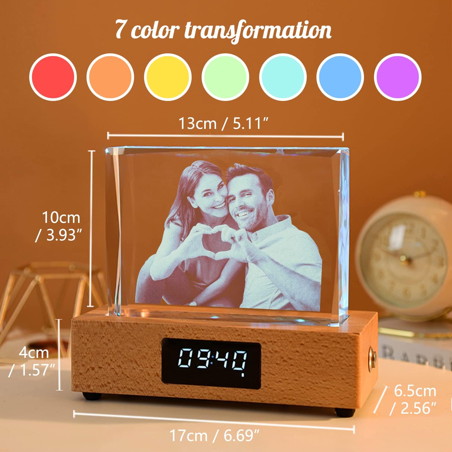 Personalized Custom Photo Creative Gift Decoration Luminous Crystal Bluetooth Music Box with Clock Display to Send Girlfriends and Friends Anniversary Wedding Gifts