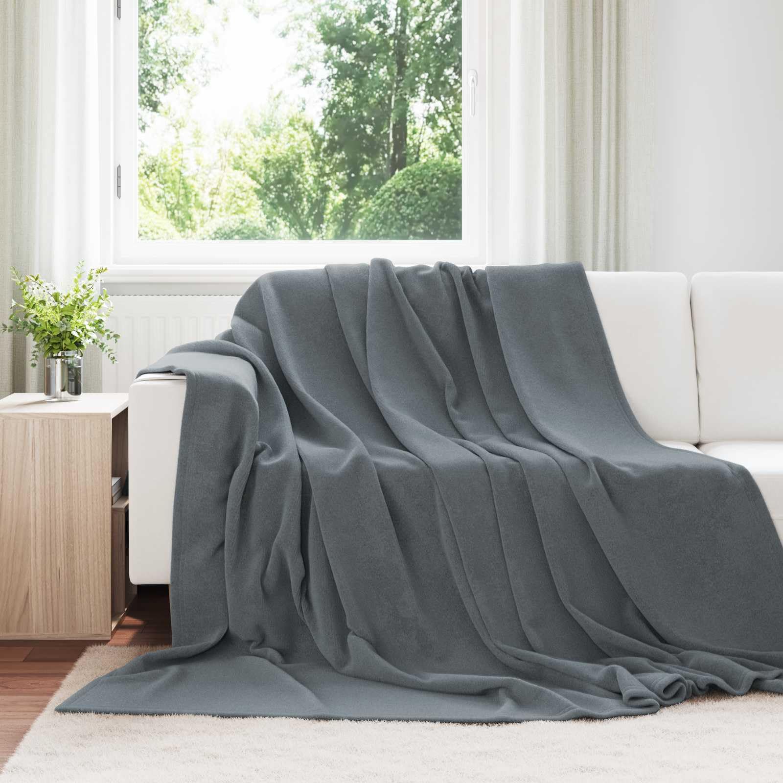 Jeté gris foncé Solivagant 220x240 en toison chaude
