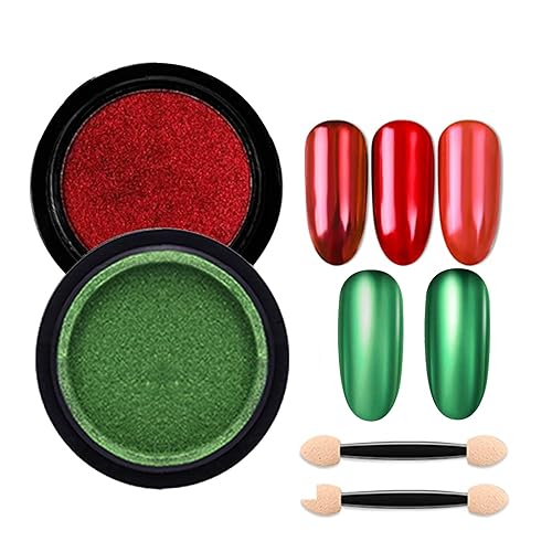 Miniatura 5 de Polvo de uñas cromado de Navidad, espejo de uñas rojo y verde, polvo holográfico, efecto de espejo metálico mágico, decoración de manicura esmaltada