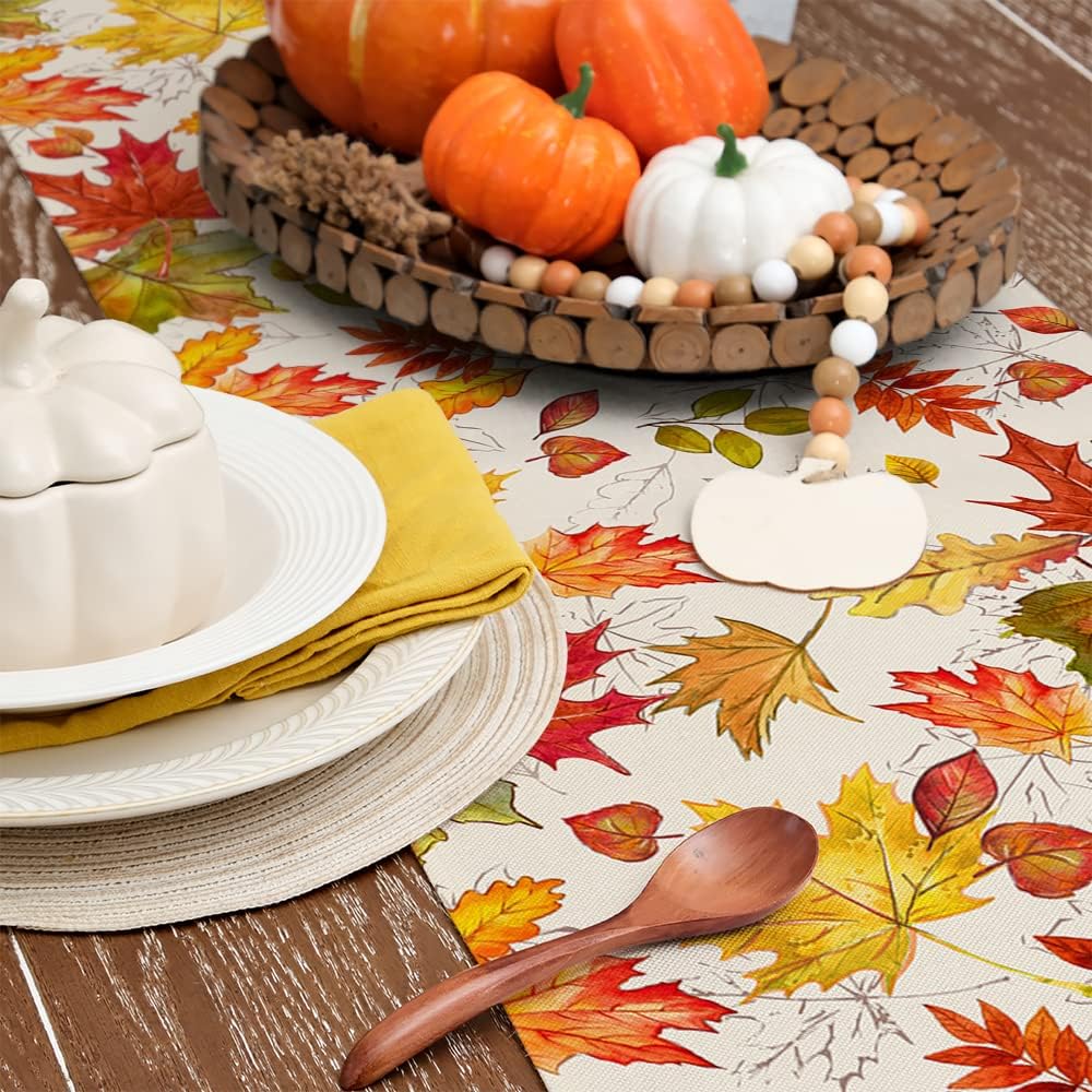 Herbst-Tischläufer Mit Ahornblättern – Bunter Tischdeko Für Küche & Wohnzimmer, 33 X 183 Cm, Aus Polyester