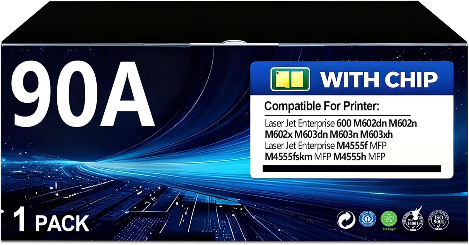 90A Black Toner Cartridge 1 Pack Compatible HP 90A CE390X 90X CE390A Toner Replacement for Laser Jet Enterprise 600 M602dn M602x M603dn M603n M603xh M4555f MFP M4555fskm MFP M4555h MFP Printer Ink