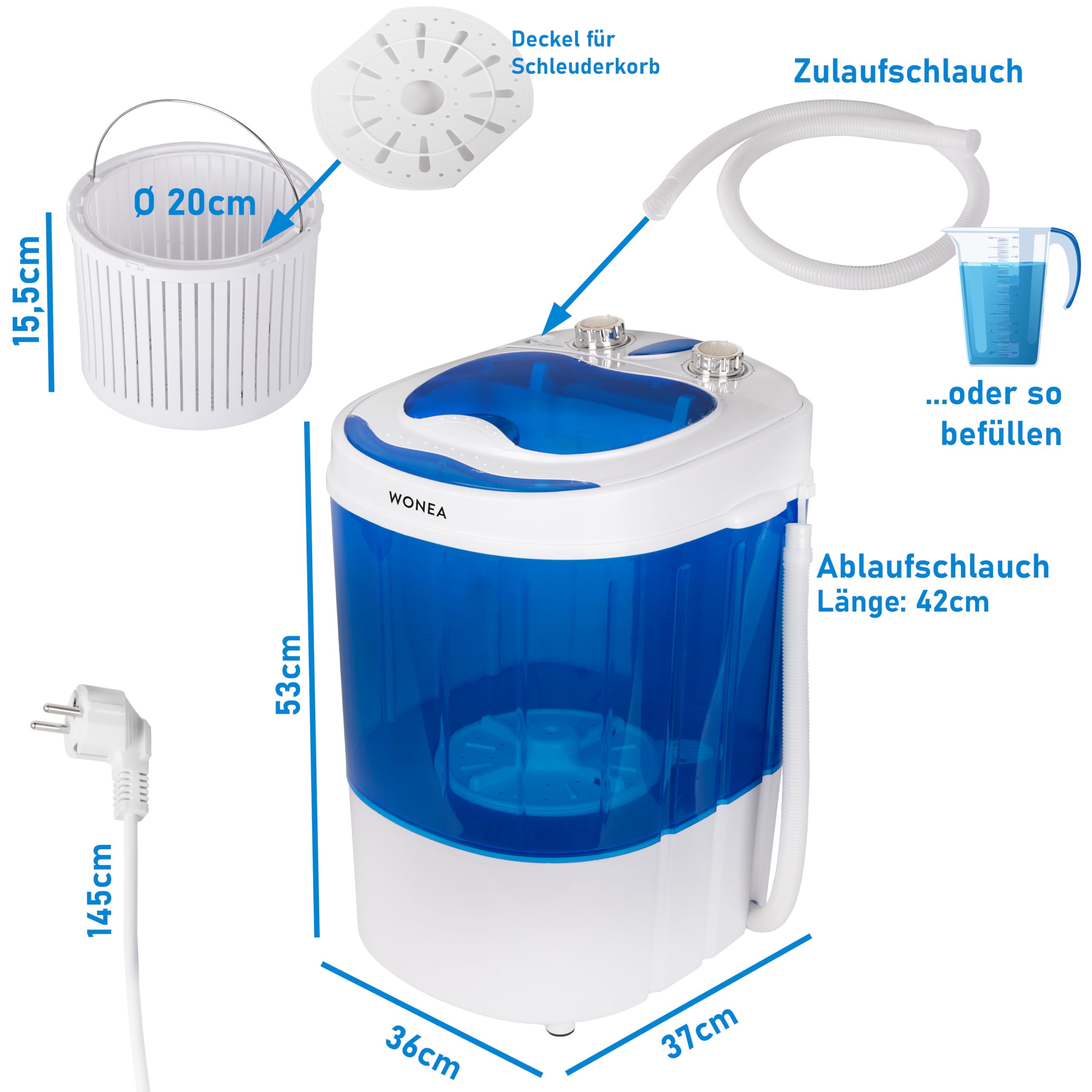 Mini Waschmaschine 25 Liter 580 Watt mit Schleuder 3 kg Wäsche Reise Camping Mobile