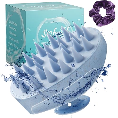 Scalp Massager, Wheat Straw Soft Silicone Shampoo Scrub Brush for Clean, Wet and Dry Hair Head Massager, Reduce Dandruff, Massage Scalp, Promote Hair Growth (Blue) - Wheat Straw-blue