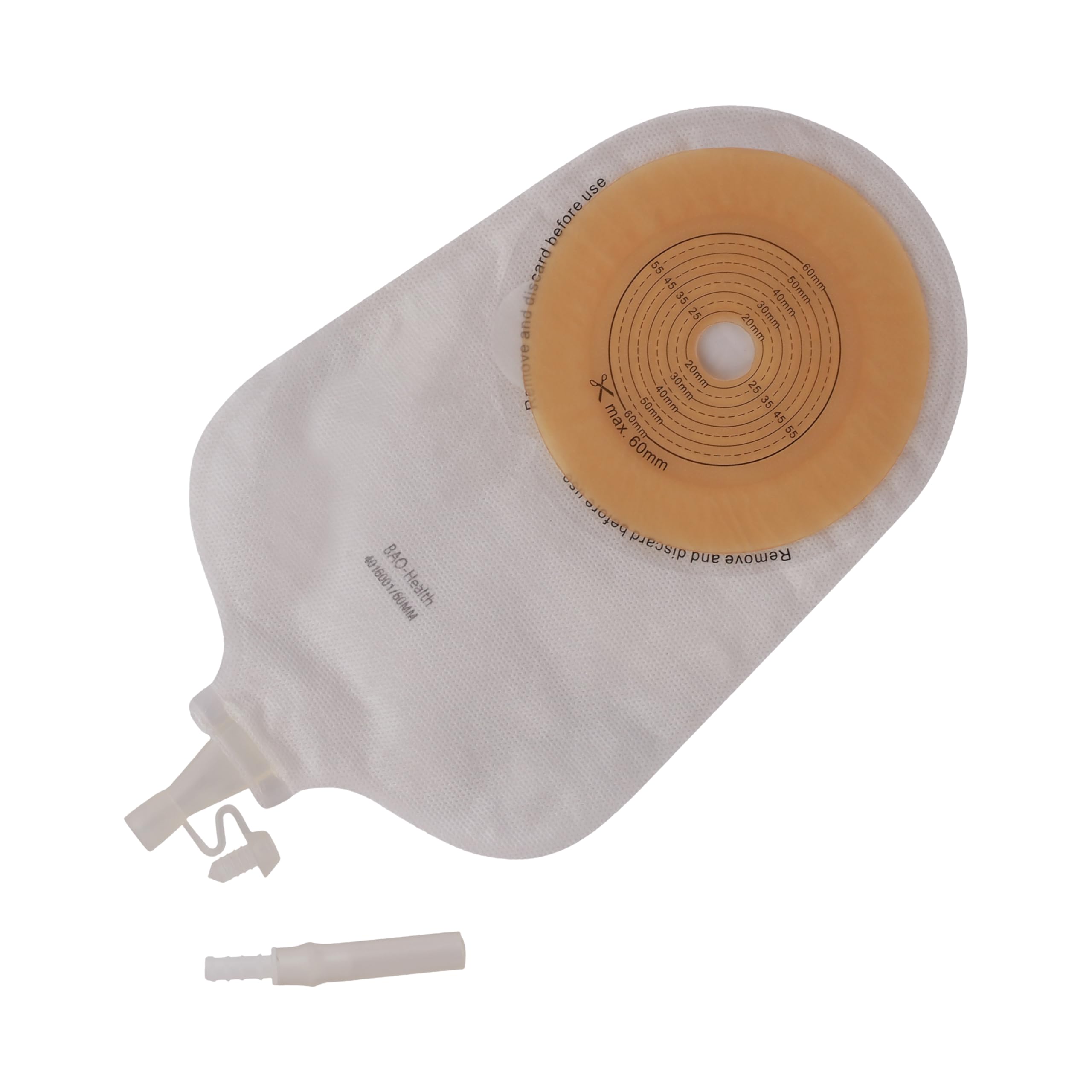 Bao Health, One Piece Pouch for Urostomy, TRANSPARENT, WITH TAP AND ANTI REFLUX VALVE 60mm (4016 001) (Pack of 5) 1