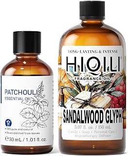 HIQILI 30ML Patchouli Essential Oil & 150ML Sandalwood Glyph Fragrance Oil, for DIY, Diffuser