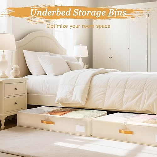 Miniatura 4 de Criusia Contenedores de almacenamiento debajo de la cama con tapas de PVC transparentes, paquete de 2 organizadores grandes para debajo de la cama