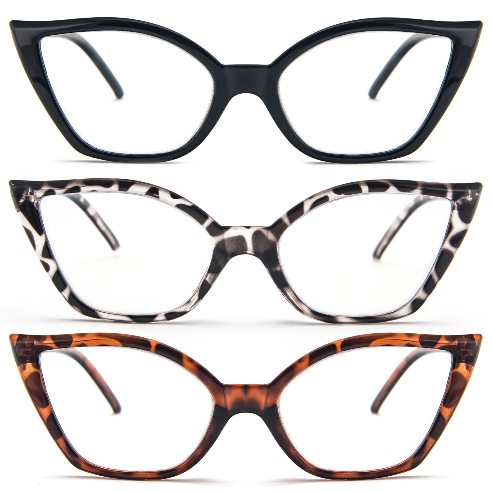 KoKoBin 3 Pack Cat Eye Reading Glasses for Women Blue Light Blocking Eyeglasses Retro Comfortable Readers With Spring Hinges - 3