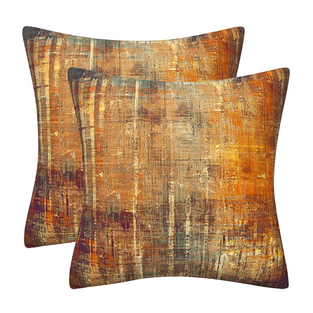 DILOXNSU Set of 2 Decorative Cushion Covers 50 x 50 cm Retro Orange Soft Velvet Pillow Case 20x20 inches for Outdoor Patio Garden Sofa Living Room Home Decor Abstract Art Series