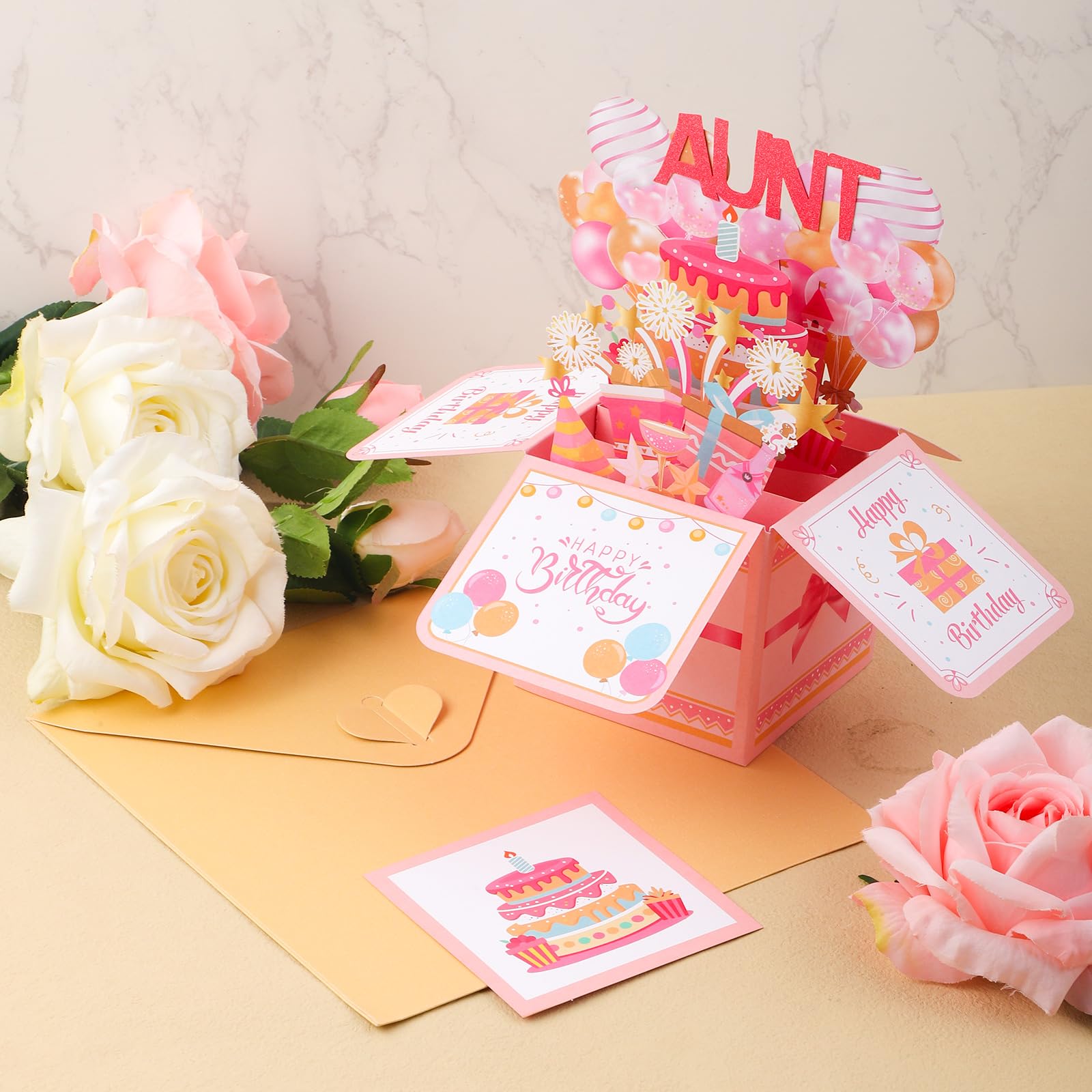 Carte Pop-Up Joyeux Anniversaire Tante, Motif Ballons Et Feux D