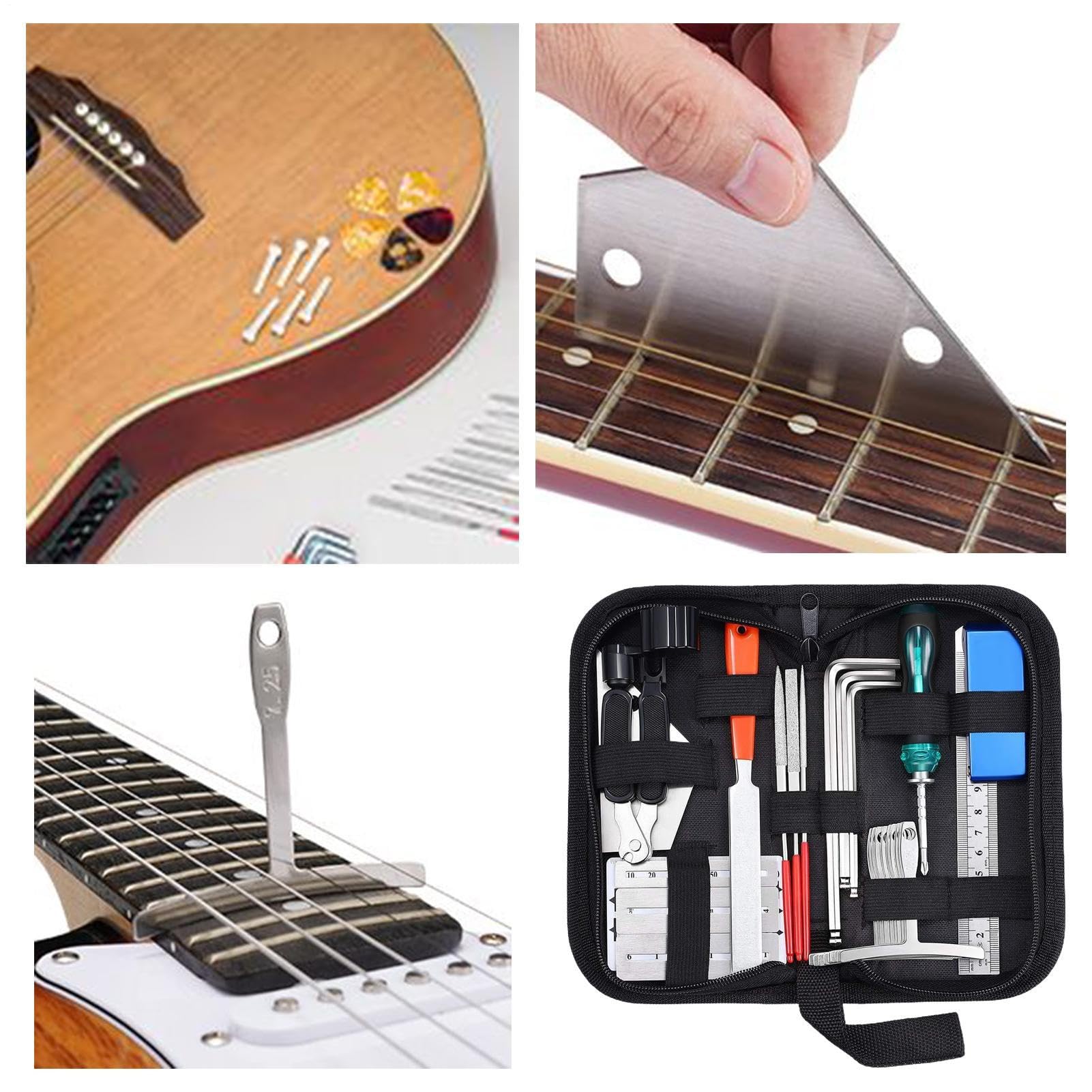 Kit d'Outils de Guitare | Entretien de Guitare Acoustique - Ensemble Portable de 25 Outils de Réparation d'Instruments de Musique Idéal pour la Pratique à la Maison et en Studio