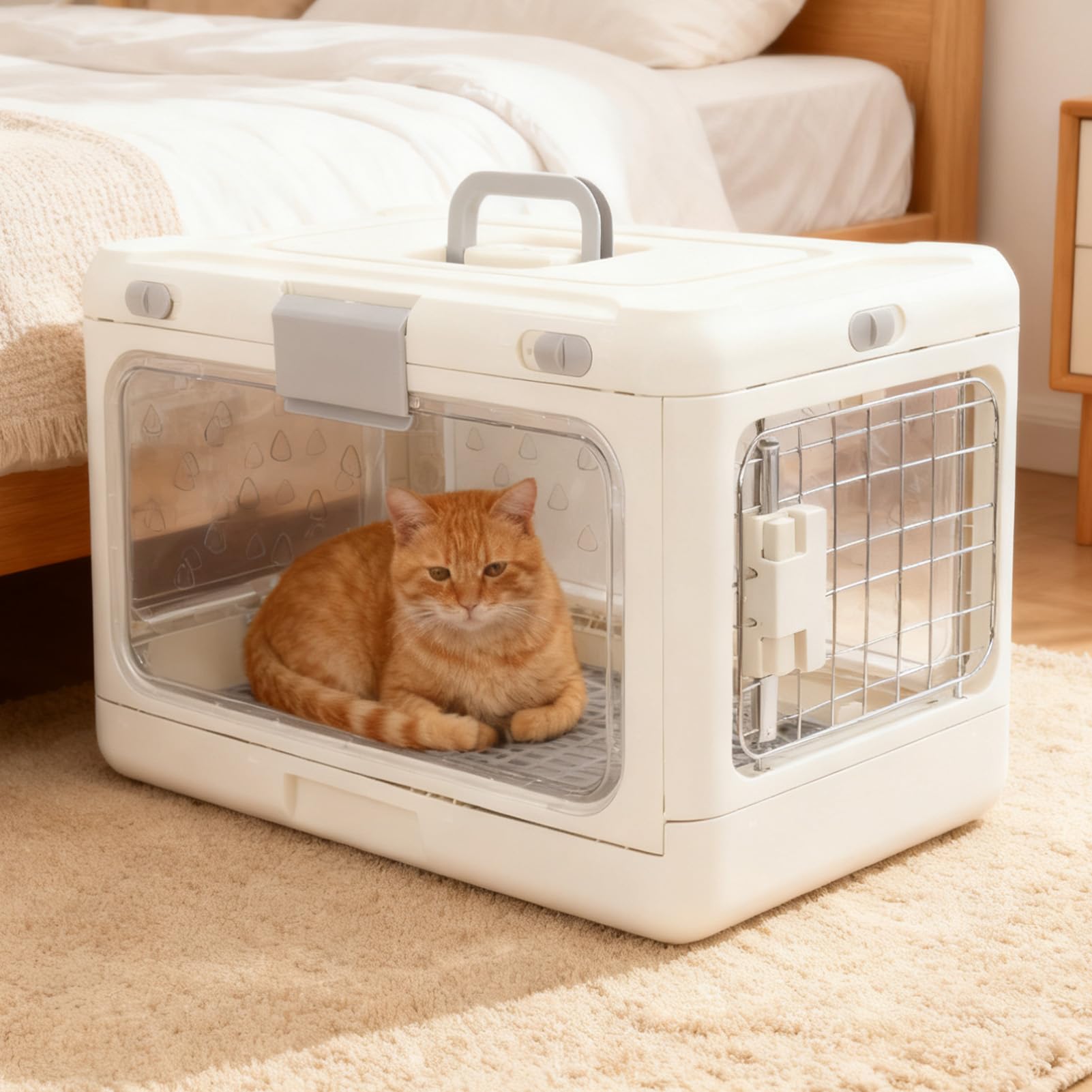 Große, Faltbare Katzenbox aus Kunststoff für Reisen, Tragbare Katzentransportbox, Transparente Reise-Haustiertransportbox für Flugzeug, Auto, Entworfen für Viel Platz,