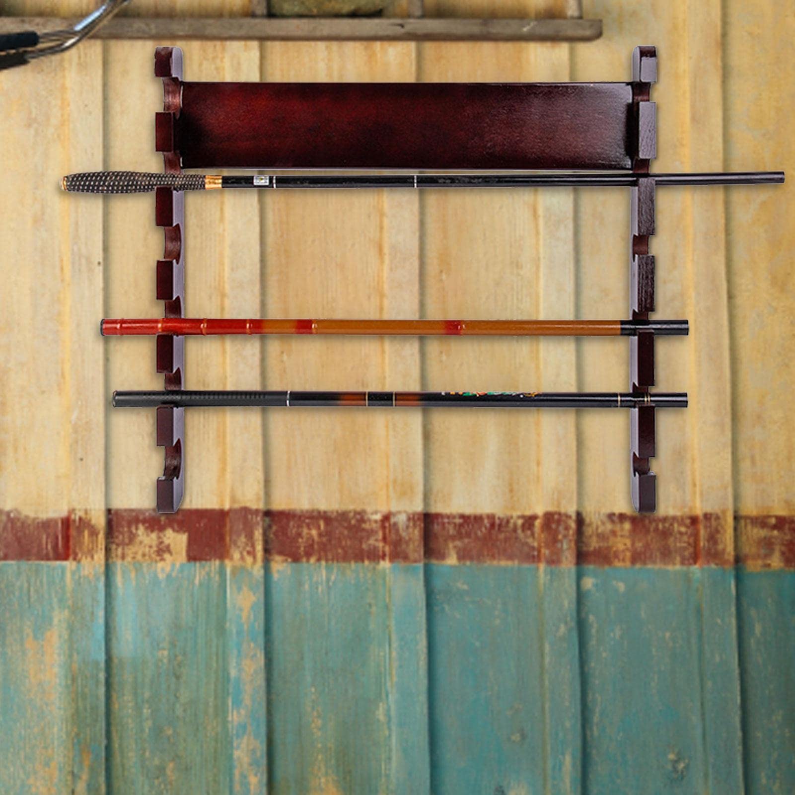 Soportes para Pescar,Soporte caña Pescar Madera para 6 cañas - Soporte Pared para cañas, Organizador estantes para almacenar Accesorios Pescar (21,2 x 19,6 x