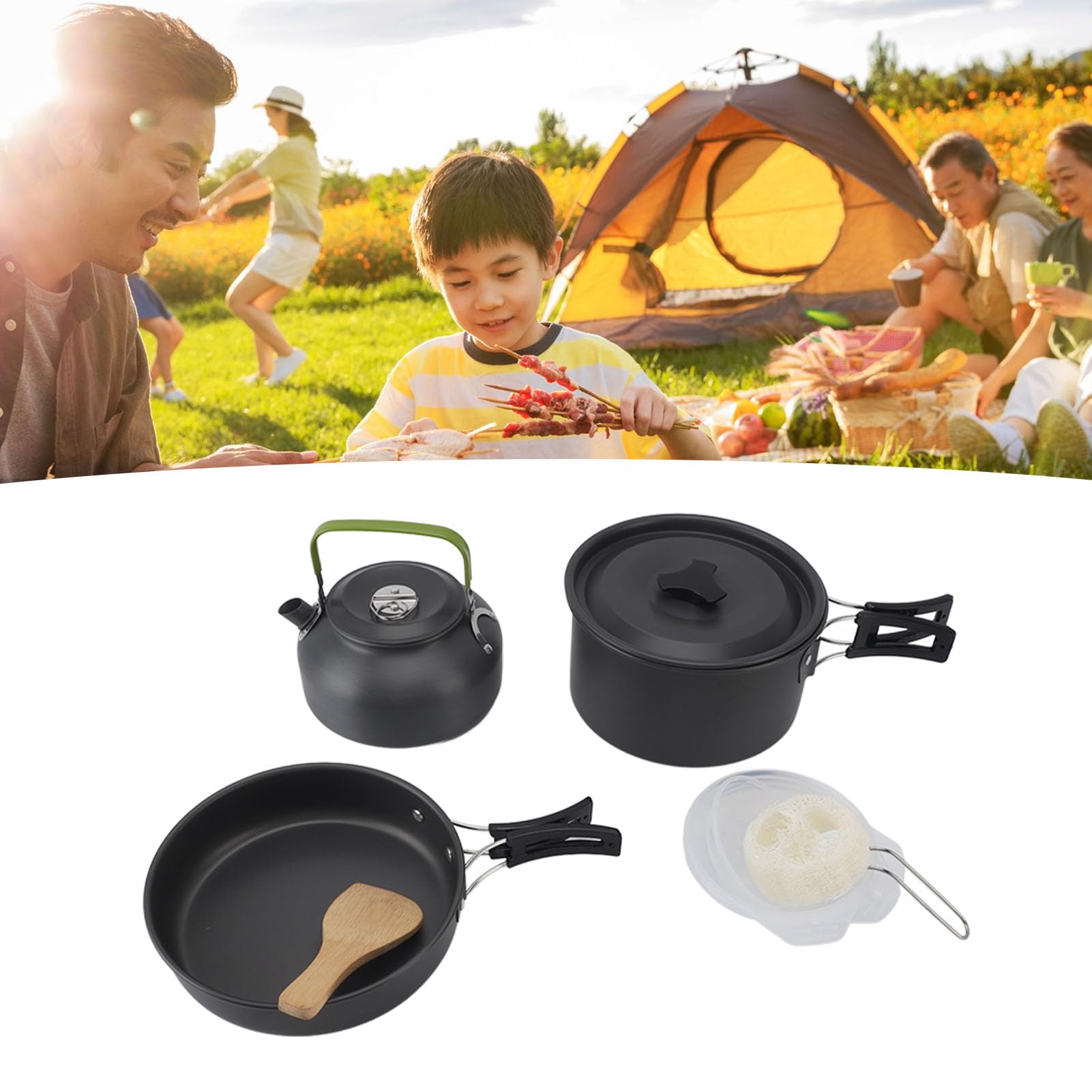 Set di Pentole e Padelle, Set di Pentole da Antiaderenti Elementi Essenziali per Cucinare per Barbecue da Picnic All'aperto con Zaino in Spalla