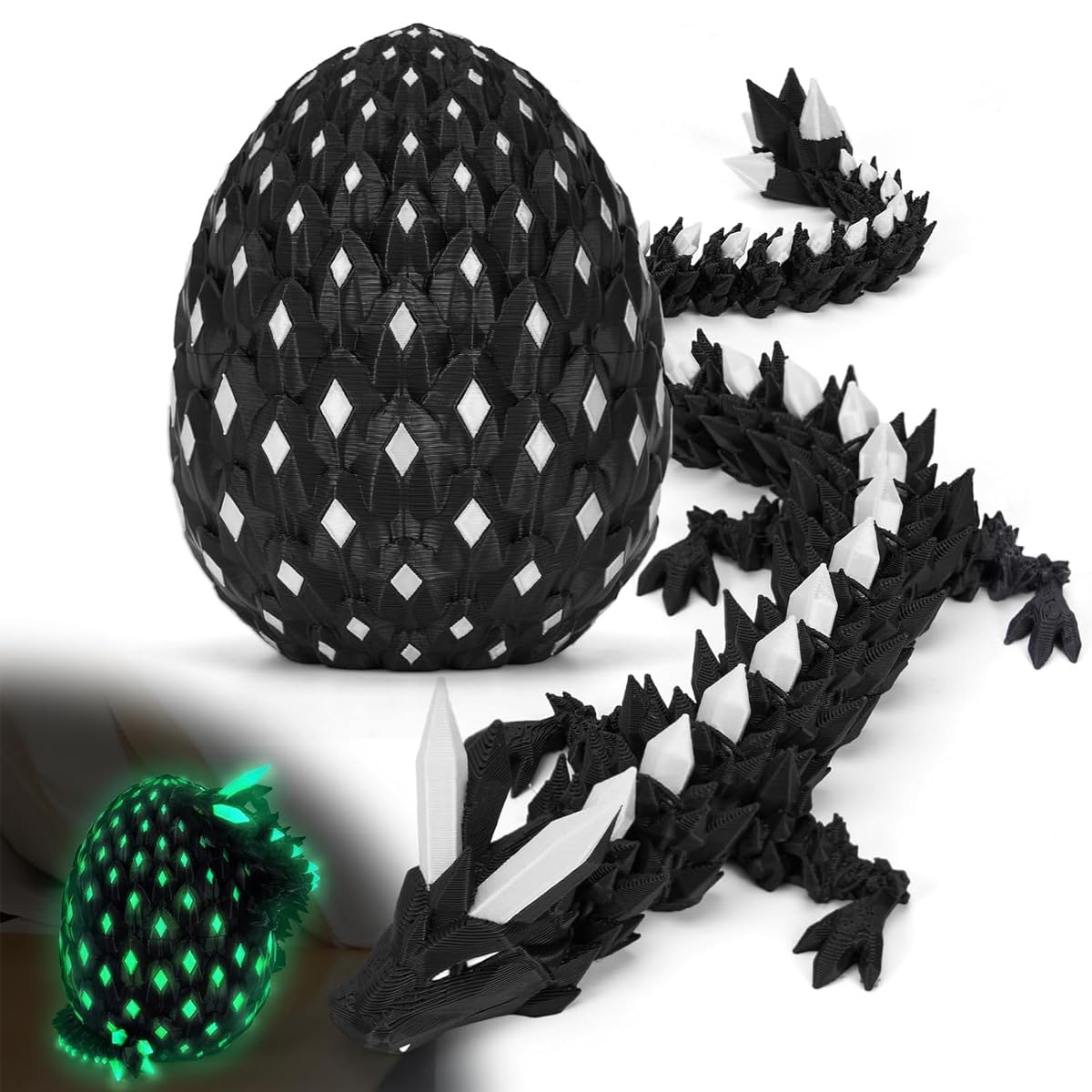 3D Printed Dragon Eggs with Dragon Inside, in The Dark Cool 3D Printer Articulated Animals Fidget Toy, Home Office Desk Decor