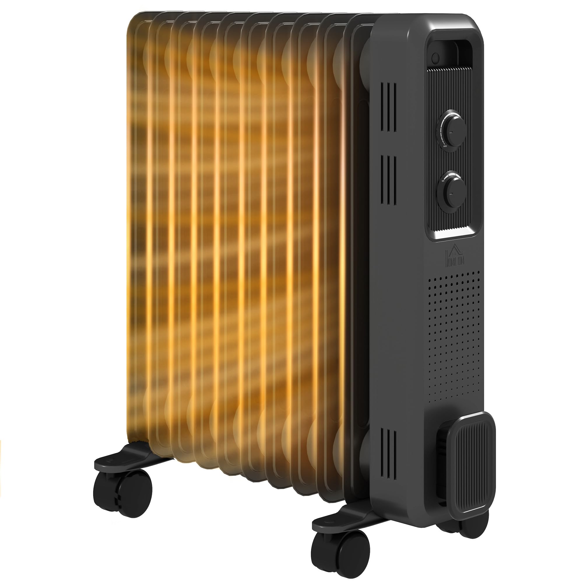 HOMCOM 2500W Oil Filled Radiator 11 Fin Portable Electric Heater Grey