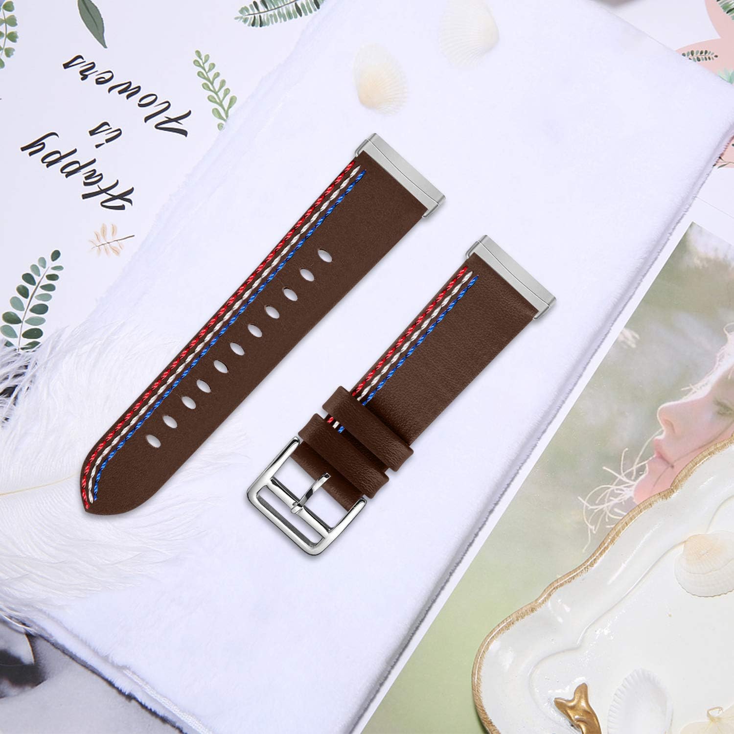TryBest Leather Bands Compatible for Fitbit Versa 3/Fitbit Sense,Women Soft Leather Replacement Wristband Sport Straps with Metal Stainless Steel Buckle Adjustable for 5.5-8.1 inch Wrist