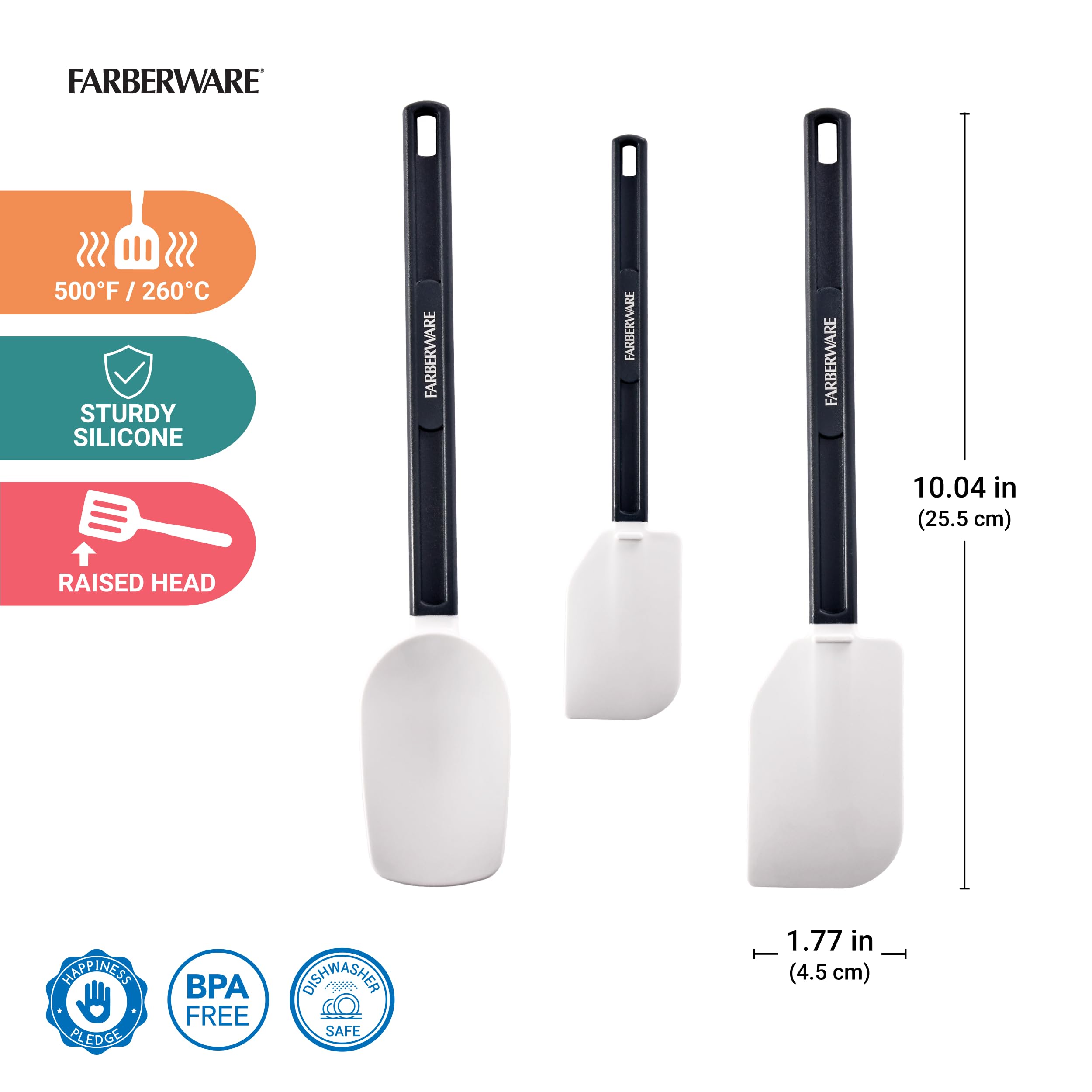 FARBERWARE Pro Set di 3 spatole in silicone, 13,5 e 25,4 cm, strumenti da cucina certificati NSF