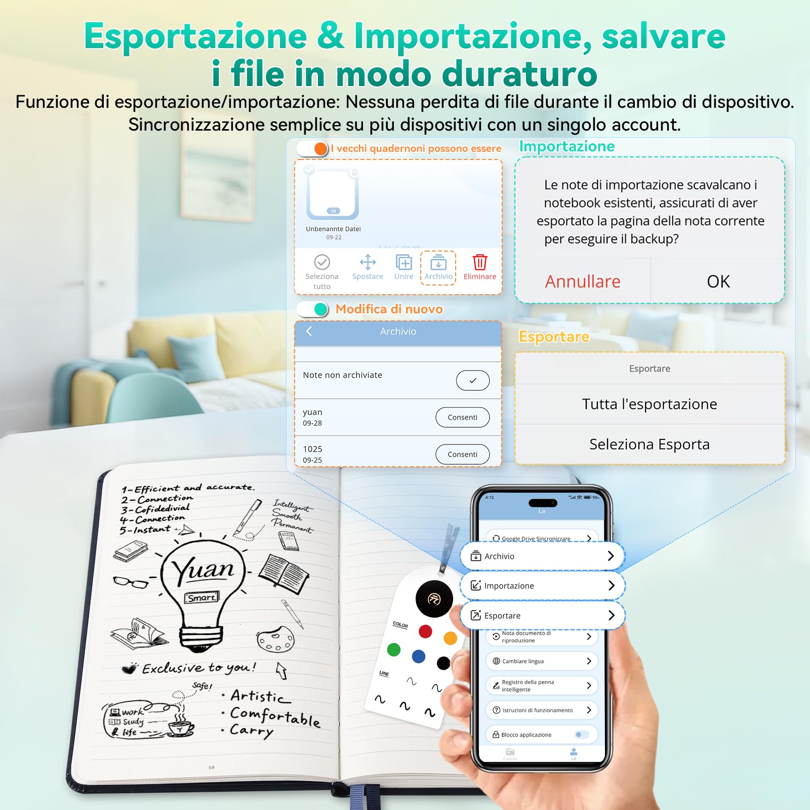 YUAN Smart Writing Set: Taccuino Digitale con Smart Pen + Smart Notebook, agenda e quaderno elettronico portatile, Sync. & condivisione reale, 1 mini-quaderno + 5 mines, Ottimo regalo di Natale