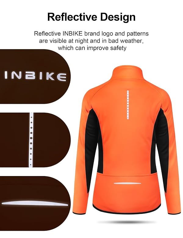 INBIKE Women's Cycling Jacket Biking Running Windbreaker Thermal Fleece Lined Reflective Coat for Cold Weather Winter Orange Large by INBIKE - Image 4