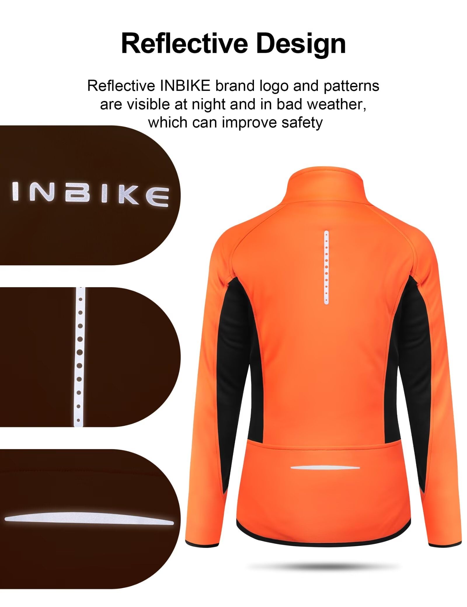 INBIKE Damen-Fahrradjacke, Radfahren, Laufen, Windbreaker, Thermo-Fleece, gefüttert, reflektierender Mantel für kaltes Wetter, Winter