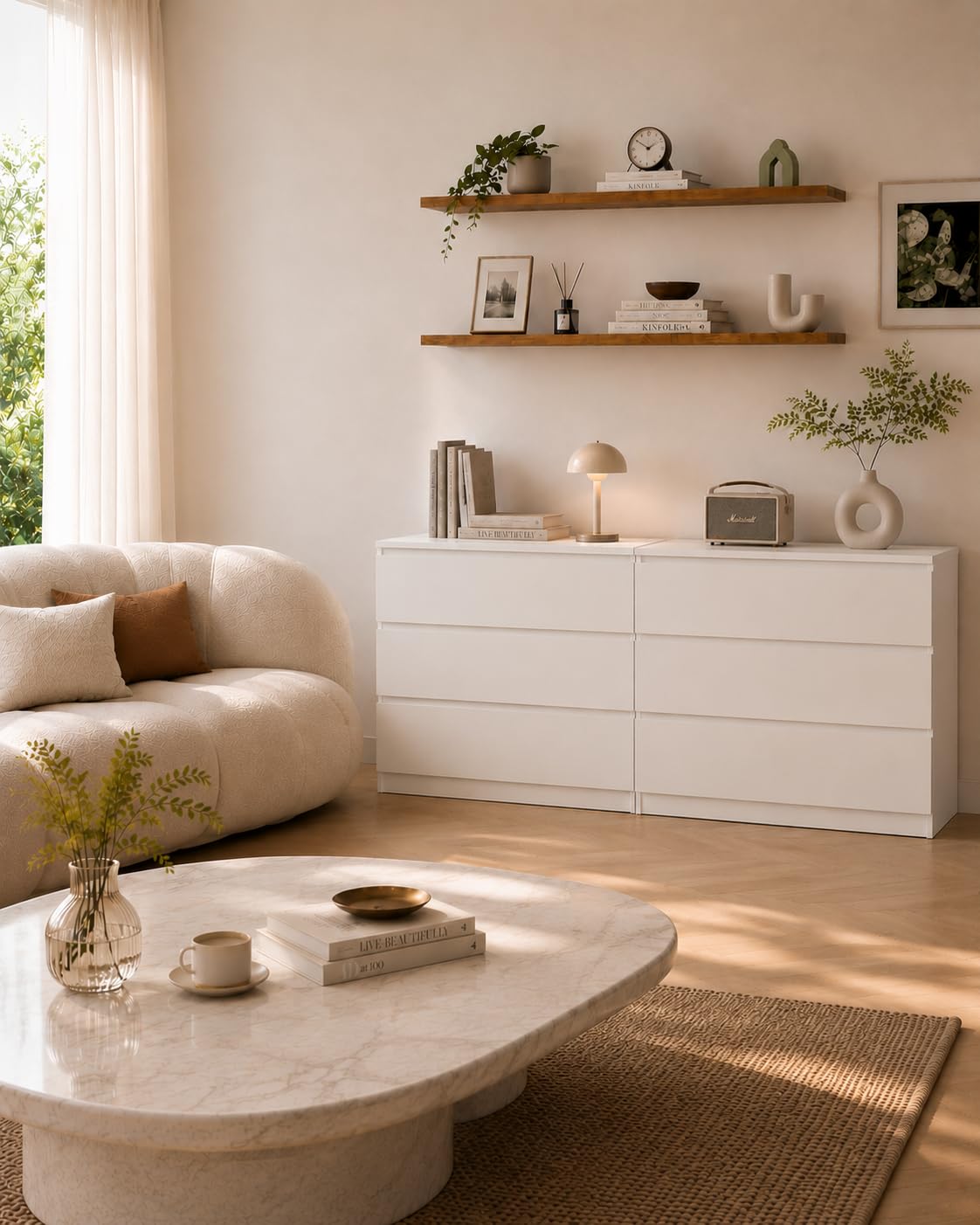Comodino Camera da Letto, Cassettiera Salvaspazio Bianca con 3 Cassetti, Cassettiera Legno 70 x 40 x 75 cm, Comò Camera da Letto Moderno per Soggiorno e Corridoio